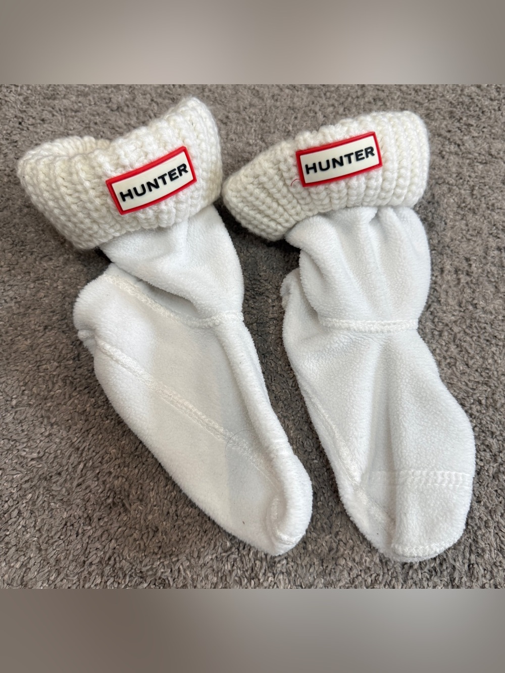 HUNTER Kids Boot Socks Inserts Cable Knit White Classic Logo Top Size Small 8-10